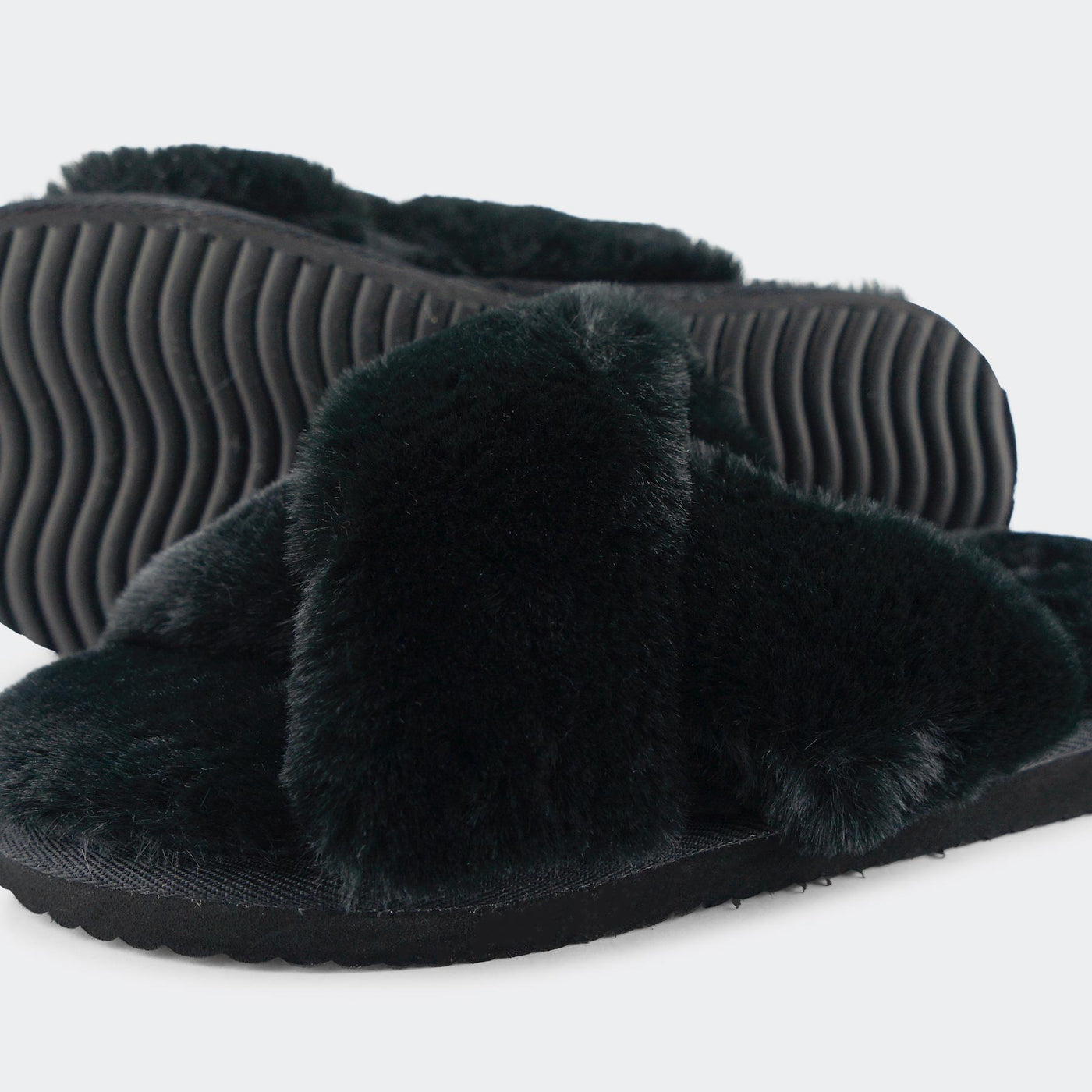 Black fur flip flops on sale